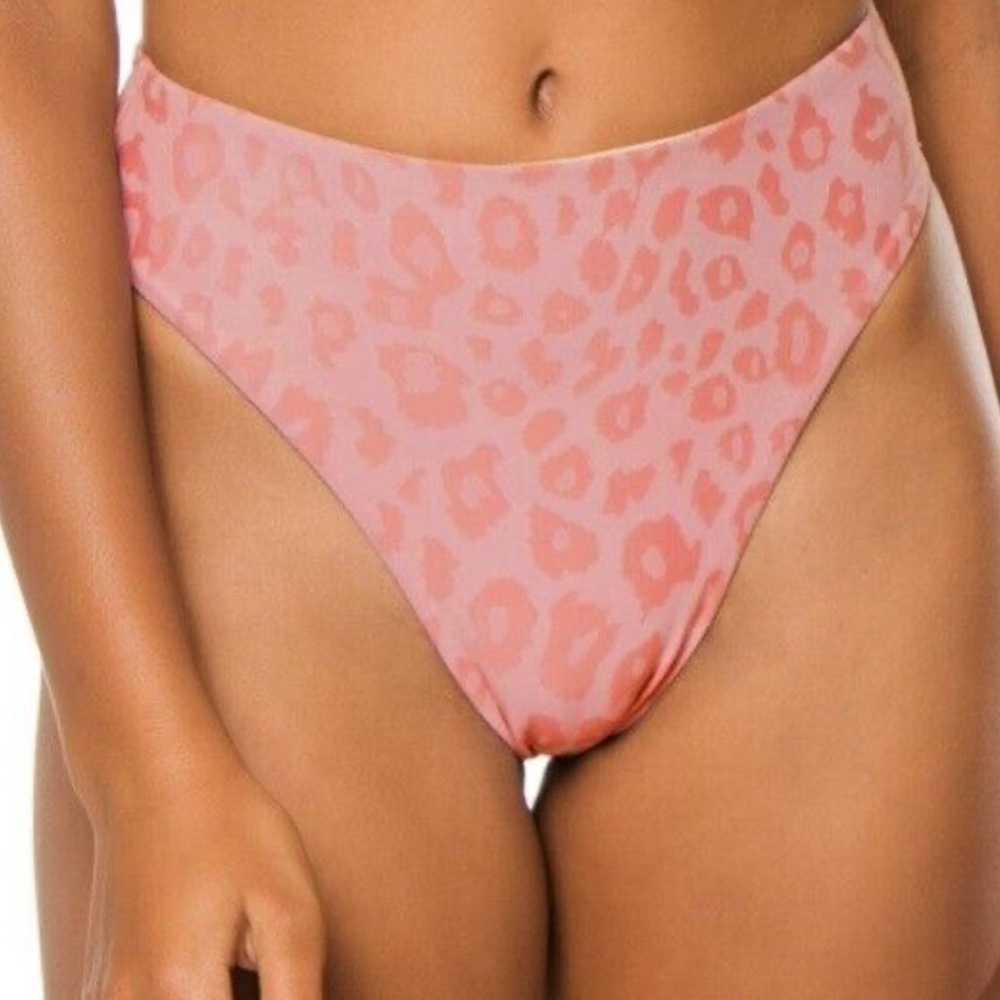 Pilyq Pink Leopard Hillary High Waist Bikini Full Bottom | PQ Swim | NWT